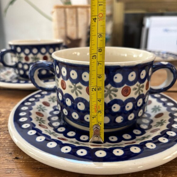 2 x Boleslawiec Polish Pottery French Onion Soup Bowls with Plates - Picture 8 of 10